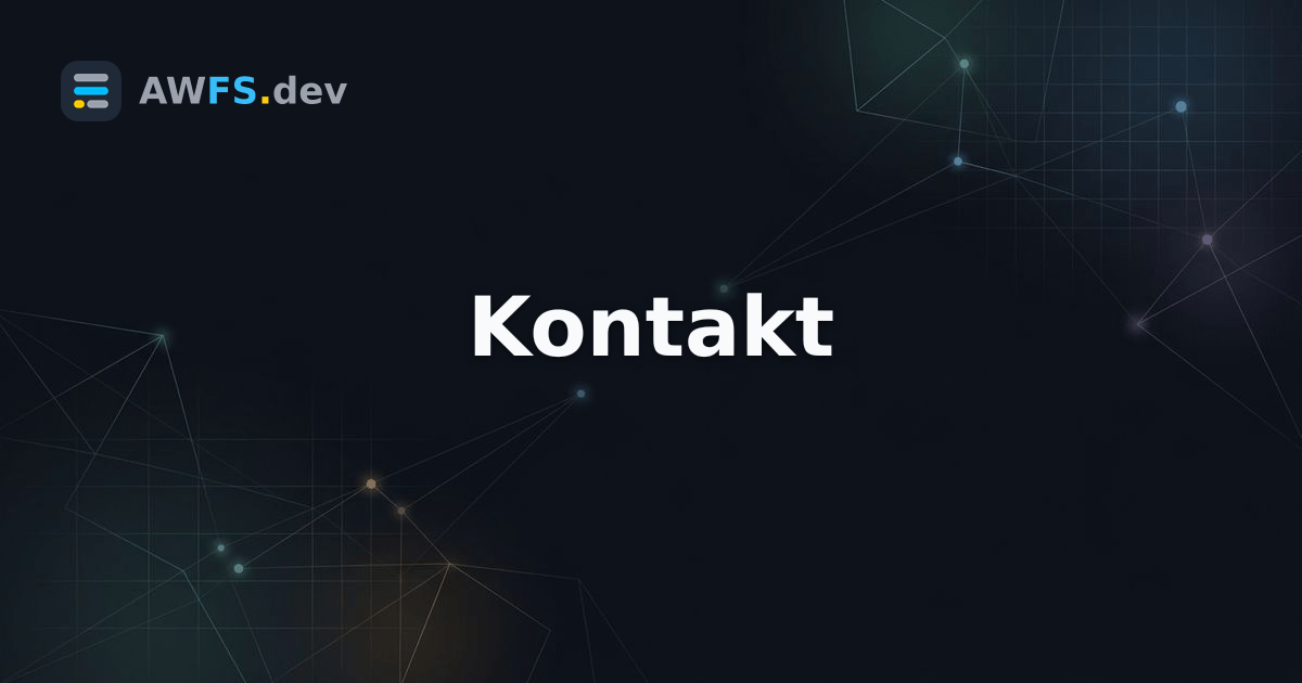 Obraz OG strony /contact: ciemne tło z delikatną geometryczną siatką, logo AWFS.dev w lewym górnym rogu i wycentrowany napis „Kontakt”